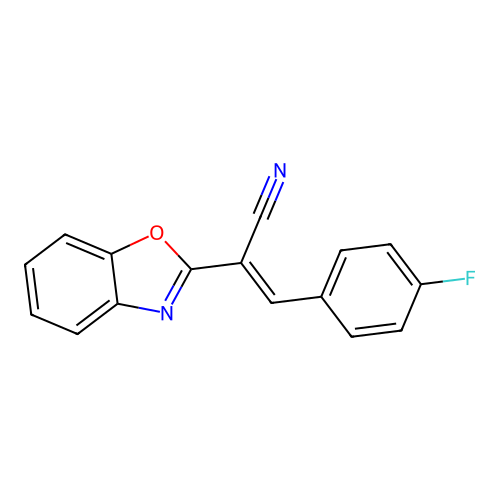 (2E)-2-(1,3-benzoxazol-2-yl)-3-(4-fluorophenyl)prop-2-enenitrile structure