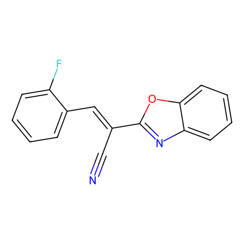 (2E)-2-(1,3-benzoxazol-2-yl)-3-(2-fluorophenyl)prop-2-enenitrile structure