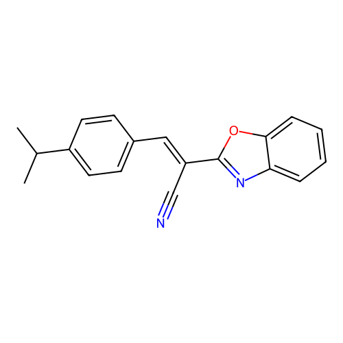 (2E)-2-(1,3-benzoxazol-2-yl)-3-[4-(propan-2-yl)phenyl]prop-2-enenitrile structure