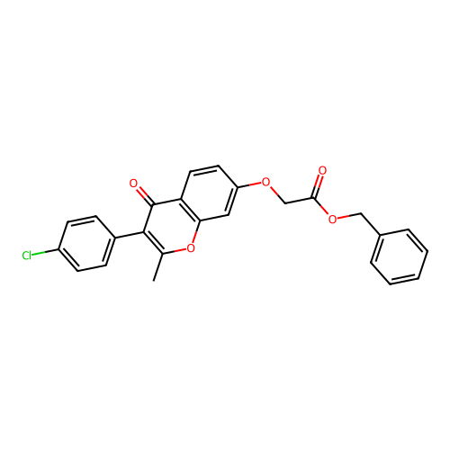 Phenylmethyl 2-[3-(4-chlorophenyl)-2-methyl-4-oxochromen-7-yloxy]acetate structure