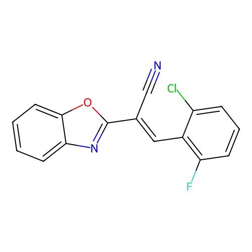 (2E)-2-(1,3-benzoxazol-2-yl)-3-(2-chloro-6-fluorophenyl)prop-2-enenitrile structure