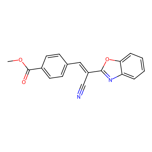 (E)-methyl 4-(2-(benzo[d]oxazol-2-yl)-2-cyanovinyl)benzoate structure