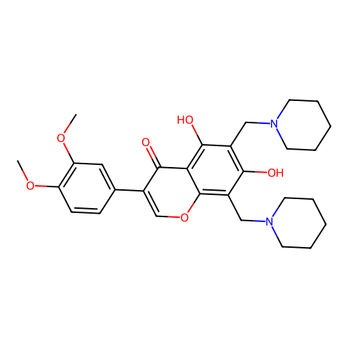 3-(3,4-dimethoxyphenyl)-5,7-dihydroxy-6,8-bis(piperidin-1-ylmethyl)-4H-chromen-4-one structure
