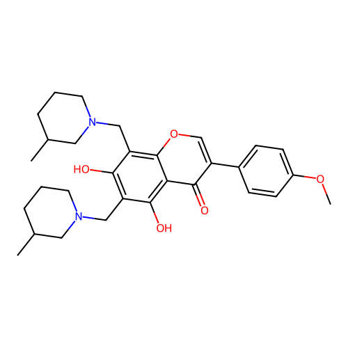5,7-dihydroxy-3-(4-methoxyphenyl)-6,8-bis[(3-methylpiperidin-1-yl)methyl]-4H-chromen-4-one structure