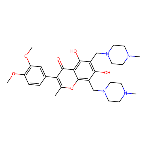 3-(3,4-dimethoxyphenyl)-5,7-dihydroxy-2-methyl-6,8-bis[(4-methylpiperazin-1-yl)methyl]-4H-chromen-4-one structure