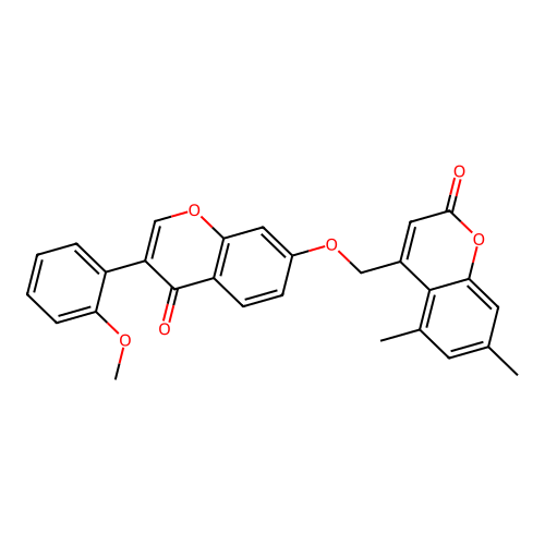 4-({[3-(2-methoxyphenyl)-4-oxo-4H-chromen-7-yl]oxy}methyl)-5,7-dimethyl-2H-chromen-2-one structure