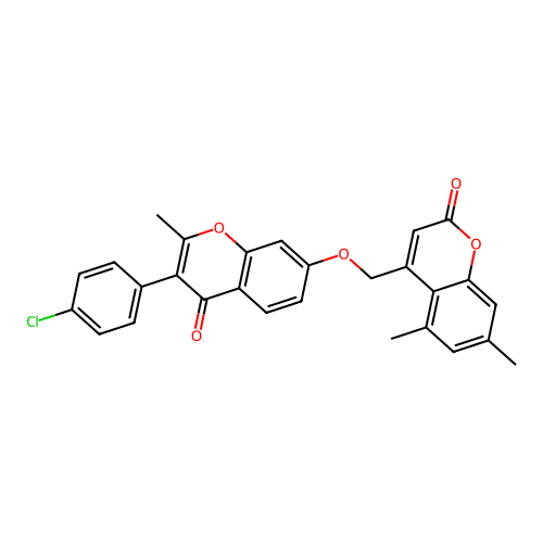 3-(4-chlorophenyl)-7-[(5,7-dimethyl-2-oxochromen-4-yl)methoxy]-2-methylchromen-4-one structure