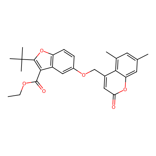 ethyl 2-tert-butyl-5-[(5,7-dimethyl-2-oxochromen-4-yl)methoxy]-1-benzofuran-3-carboxylate structure