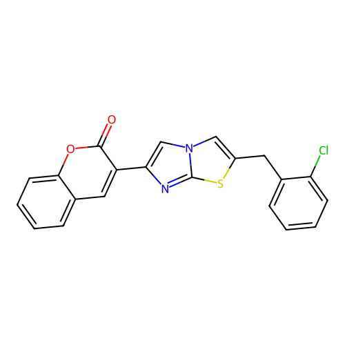 3-[2-(2-chlorobenzyl)imidazo[2,1-b][1,3]thiazol-6-yl]-2H-chromen-2-one structure