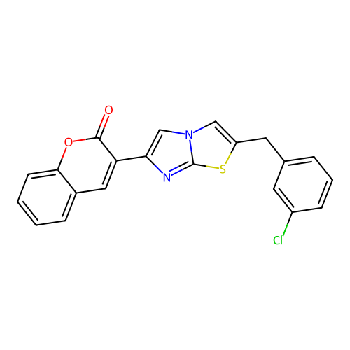 3-[2-(3-chlorobenzyl)imidazo[2,1-b][1,3]thiazol-6-yl]-2H-chromen-2-one structure