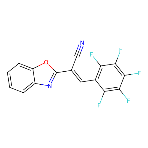 (E)-2-(benzo[d]oxazol-2-yl)-3-(perfluorophenyl)acrylonitrile structure