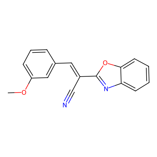 (2E)-2-(1,3-benzoxazol-2-yl)-3-(3-methoxyphenyl)prop-2-enenitrile structure
