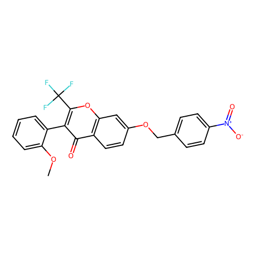 3-(2-methoxyphenyl)-7-((4-nitrobenzyl)oxy)-2-(trifluoromethyl)-4H-chromen-4-one structure