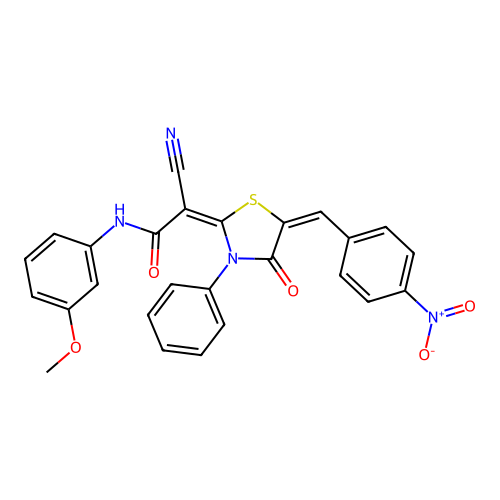 (2E)-2-cyano-N-(3-methoxyphenyl)-2-[(5E)-5-[(4-nitrophenyl)methylidene]-4-oxo-3-phenyl-1,3-thiazolidin-2-ylidene]acetamide structure