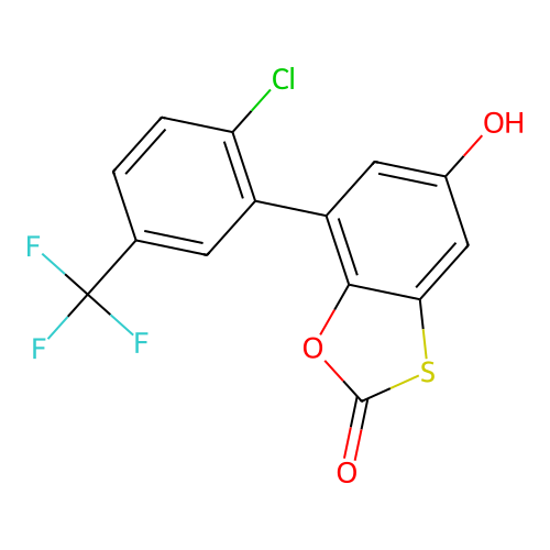 7-[2-Chloro-5-(trifluoromethyl)phenyl]-5-hydroxy-1,3-benzoxathiol-2-one structure