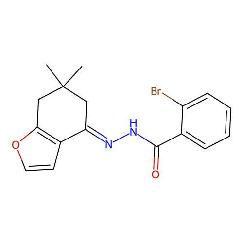 (E)-2-bromo-N'-(6,6-dimethyl-6,7-dihydrobenzofuran-4(5H)-ylidene)benzohydrazide structure