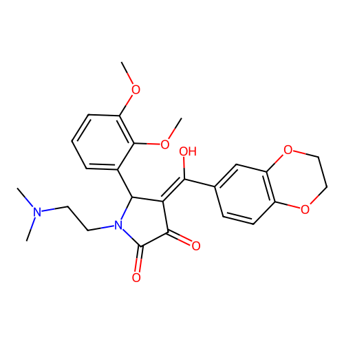 (4E)-4-[2,3-dihydro-1,4-benzodioxin-6-yl(hydroxy)methylidene]-5-(2,3-dimethoxyphenyl)-1-(2-dimethylaminoethyl)pyrrolidine-2,3-dione structure