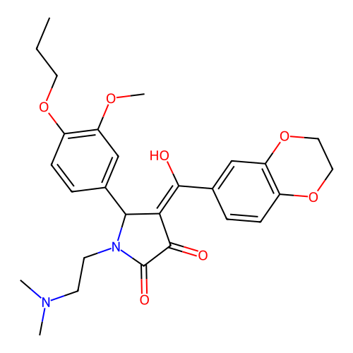 (4E)-4-[2,3-dihydro-1,4-benzodioxin-6-yl(hydroxy)methylidene]-1-(2-dimethylaminoethyl)-5-(3-methoxy-4-propoxyphenyl)pyrrolidine-2,3-dione structure
