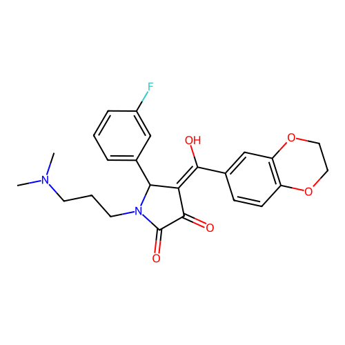 (4E)-4-[2,3-dihydro-1,4-benzodioxin-6-yl(hydroxy)methylidene]-1-[3-(dimethylamino)propyl]-5-(3-fluorophenyl)pyrrolidine-2,3-dione structure