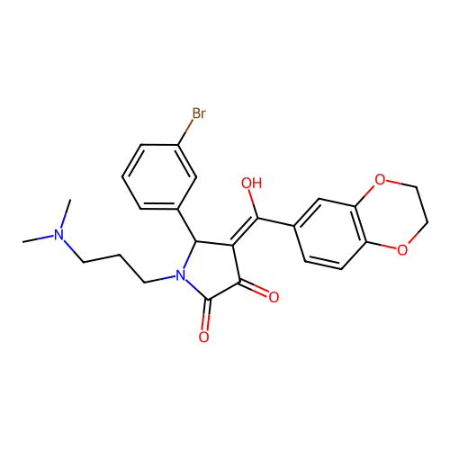 (4E)-5-(3-bromophenyl)-4-[2,3-dihydro-1,4-benzodioxin-6-yl(hydroxy)methylidene]-1-[3-(dimethylamino)propyl]pyrrolidine-2,3-dione structure