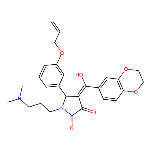 (4E)-4-[2,3-dihydro-1,4-benzodioxin-6-yl(hydroxy)methylidene]-1-[3-(dimethylamino)propyl]-5-(3-prop-2-enoxyphenyl)pyrrolidine-2,3-dione structure
