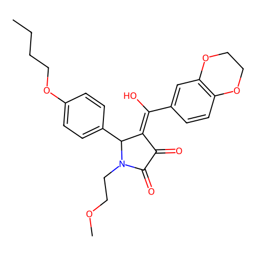 5-(4-butoxyphenyl)-4-(2,3-dihydro-1,4-benzodioxine-6-carbonyl)-3-hydroxy-1-(2-methoxyethyl)-2,5-dihydro-1H-pyrrol-2-one structure