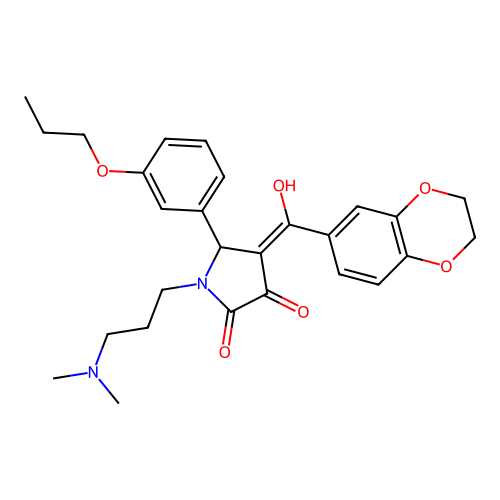 (4E)-4-[2,3-dihydro-1,4-benzodioxin-6-yl(hydroxy)methylidene]-1-[3-(dimethylamino)propyl]-5-(3-propoxyphenyl)pyrrolidine-2,3-dione structure