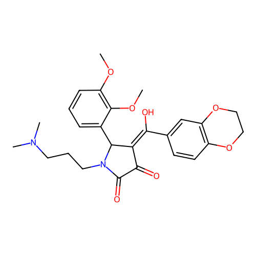 (4E)-4-[2,3-dihydro-1,4-benzodioxin-6-yl(hydroxy)methylidene]-5-(2,3-dimethoxyphenyl)-1-[3-(dimethylamino)propyl]pyrrolidine-2,3-dione structure
