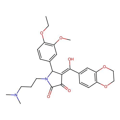 (4E)-4-[2,3-dihydro-1,4-benzodioxin-6-yl(hydroxy)methylidene]-1-[3-(dimethylamino)propyl]-5-(4-ethoxy-3-methoxyphenyl)pyrrolidine-2,3-dione structure