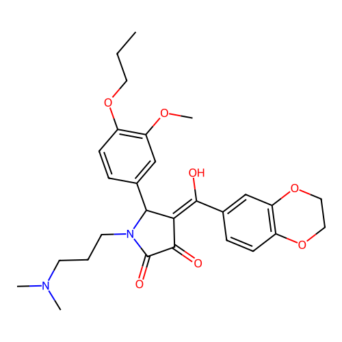 (4E)-4-[2,3-dihydro-1,4-benzodioxin-6-yl(hydroxy)methylidene]-1-[3-(dimethylamino)propyl]-5-(3-methoxy-4-propoxyphenyl)pyrrolidine-2,3-dione structure