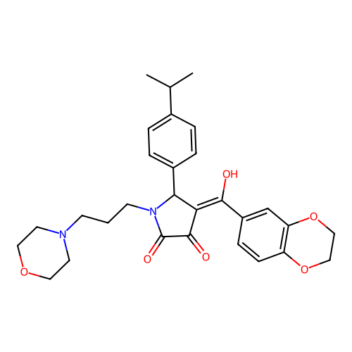 (4E)-4-[2,3-dihydro-1,4-benzodioxin-6-yl(hydroxy)methylidene]-1-(3-morpholin-4-ylpropyl)-5-(4-propan-2-ylphenyl)pyrrolidine-2,3-dione structure