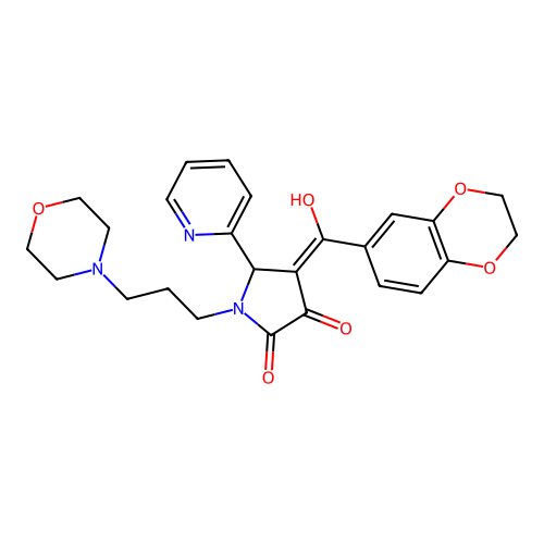 (4E)-4-[2,3-dihydro-1,4-benzodioxin-6-yl(hydroxy)methylidene]-1-(3-morpholin-4-ylpropyl)-5-pyridin-2-ylpyrrolidine-2,3-dione structure
