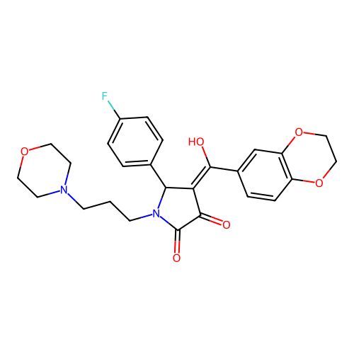 (4E)-4-[2,3-dihydro-1,4-benzodioxin-6-yl(hydroxy)methylidene]-5-(4-fluorophenyl)-1-(3-morpholin-4-ylpropyl)pyrrolidine-2,3-dione structure