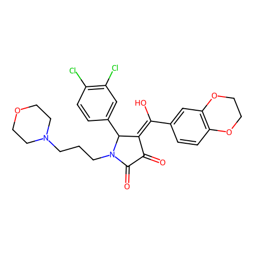 (4E)-5-(3,4-dichlorophenyl)-4-[2,3-dihydro-1,4-benzodioxin-6-yl(hydroxy)methylidene]-1-(3-morpholin-4-ylpropyl)pyrrolidine-2,3-dione structure
