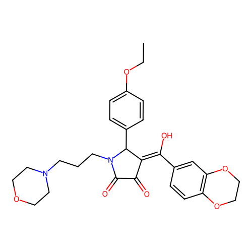 (4E)-4-[2,3-dihydro-1,4-benzodioxin-6-yl(hydroxy)methylidene]-5-(4-ethoxyphenyl)-1-(3-morpholin-4-ylpropyl)pyrrolidine-2,3-dione structure