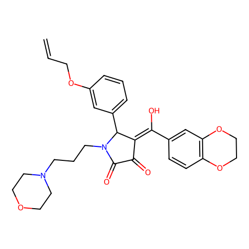 (4E)-4-[2,3-dihydro-1,4-benzodioxin-6-yl(hydroxy)methylidene]-1-(3-morpholin-4-ylpropyl)-5-(3-prop-2-enoxyphenyl)pyrrolidine-2,3-dione structure