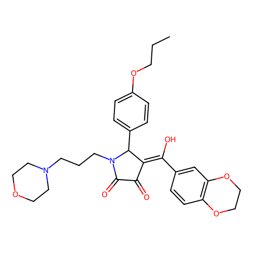 (4E)-4-[2,3-dihydro-1,4-benzodioxin-6-yl(hydroxy)methylidene]-1-(3-morpholin-4-ylpropyl)-5-(4-propoxyphenyl)pyrrolidine-2,3-dione structure