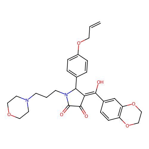 (4E)-4-[2,3-dihydro-1,4-benzodioxin-6-yl(hydroxy)methylidene]-1-(3-morpholin-4-ylpropyl)-5-(4-prop-2-enoxyphenyl)pyrrolidine-2,3-dione structure
