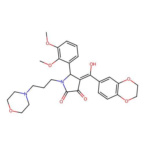 (4E)-4-[2,3-dihydro-1,4-benzodioxin-6-yl(hydroxy)methylidene]-5-(2,3-dimethoxyphenyl)-1-(3-morpholin-4-ylpropyl)pyrrolidine-2,3-dione structure