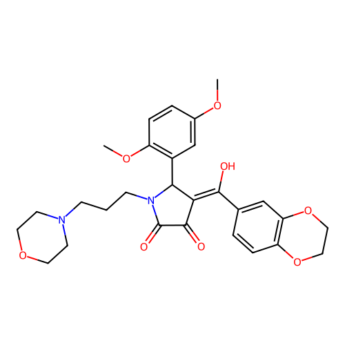 (4E)-4-[2,3-dihydro-1,4-benzodioxin-6-yl(hydroxy)methylidene]-5-(2,5-dimethoxyphenyl)-1-(3-morpholin-4-ylpropyl)pyrrolidine-2,3-dione structure