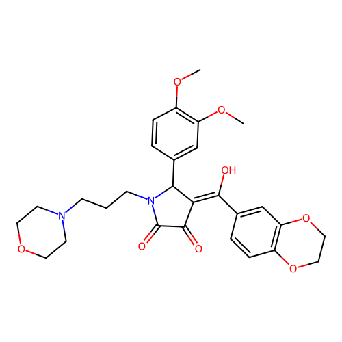 (4E)-4-[2,3-dihydro-1,4-benzodioxin-6-yl(hydroxy)methylidene]-5-(3,4-dimethoxyphenyl)-1-(3-morpholin-4-ylpropyl)pyrrolidine-2,3-dione structure