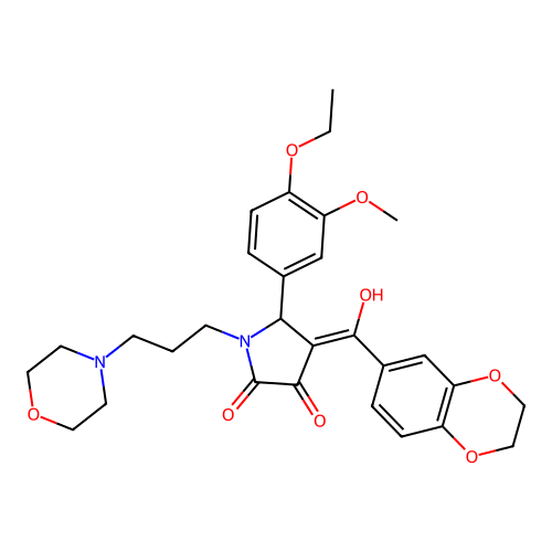 (4E)-4-[2,3-dihydro-1,4-benzodioxin-6-yl(hydroxy)methylidene]-5-(4-ethoxy-3-methoxyphenyl)-1-(3-morpholin-4-ylpropyl)pyrrolidine-2,3-dione structure