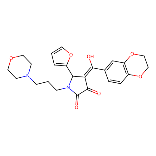 (4E)-4-[2,3-dihydro-1,4-benzodioxin-6-yl(hydroxy)methylidene]-5-(furan-2-yl)-1-(3-morpholin-4-ylpropyl)pyrrolidine-2,3-dione structure