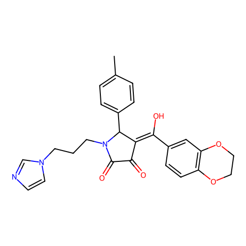 (4E)-4-[2,3-dihydro-1,4-benzodioxin-6-yl(hydroxy)methylidene]-1-(3-imidazol-1-ylpropyl)-5-(4-methylphenyl)pyrrolidine-2,3-dione structure