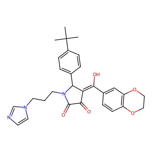 (4E)-5-(4-tert-butylphenyl)-4-[2,3-dihydro-1,4-benzodioxin-6-yl(hydroxy)methylidene]-1-(3-imidazol-1-ylpropyl)pyrrolidine-2,3-dione structure