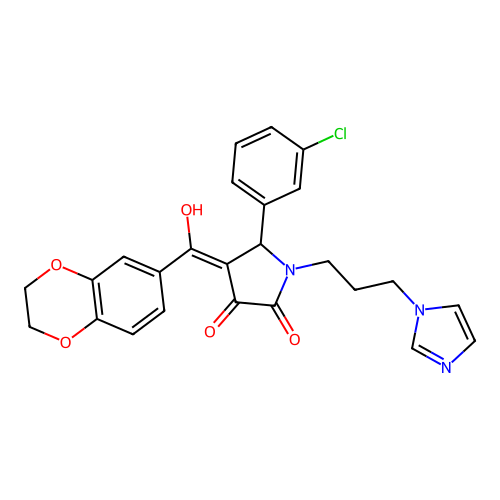 (4E)-5-(3-chlorophenyl)-4-[2,3-dihydro-1,4-benzodioxin-6-yl(hydroxy)methylidene]-1-(3-imidazol-1-ylpropyl)pyrrolidine-2,3-dione structure
