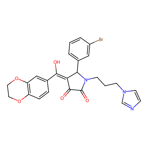 (4E)-5-(3-bromophenyl)-4-[2,3-dihydro-1,4-benzodioxin-6-yl(hydroxy)methylidene]-1-(3-imidazol-1-ylpropyl)pyrrolidine-2,3-dione structure