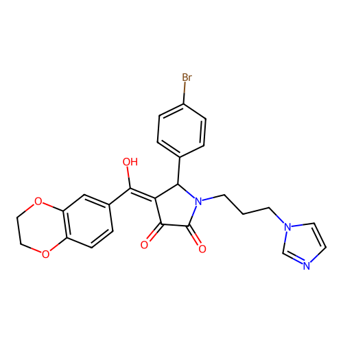 (4E)-5-(4-bromophenyl)-4-[2,3-dihydro-1,4-benzodioxin-6-yl(hydroxy)methylidene]-1-(3-imidazol-1-ylpropyl)pyrrolidine-2,3-dione structure