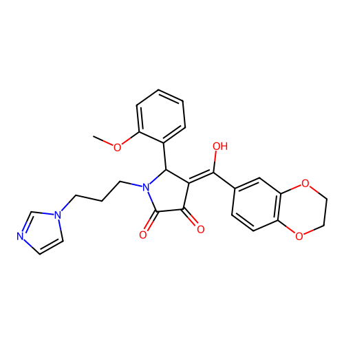 (4E)-4-[2,3-dihydro-1,4-benzodioxin-6-yl(hydroxy)methylidene]-1-(3-imidazol-1-ylpropyl)-5-(2-methoxyphenyl)pyrrolidine-2,3-dione structure