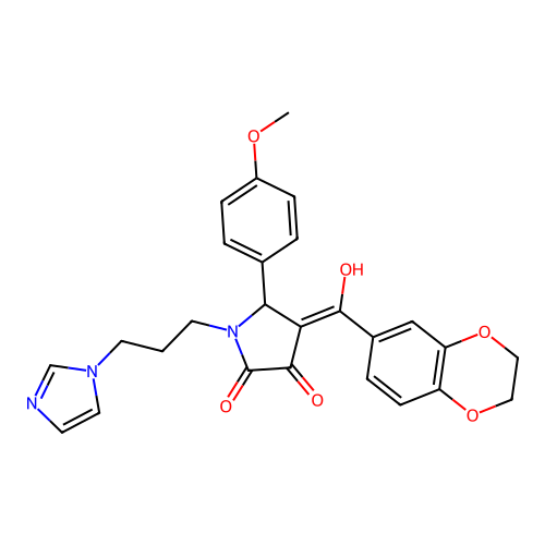 (4E)-4-[2,3-dihydro-1,4-benzodioxin-6-yl(hydroxy)methylidene]-1-(3-imidazol-1-ylpropyl)-5-(4-methoxyphenyl)pyrrolidine-2,3-dione structure